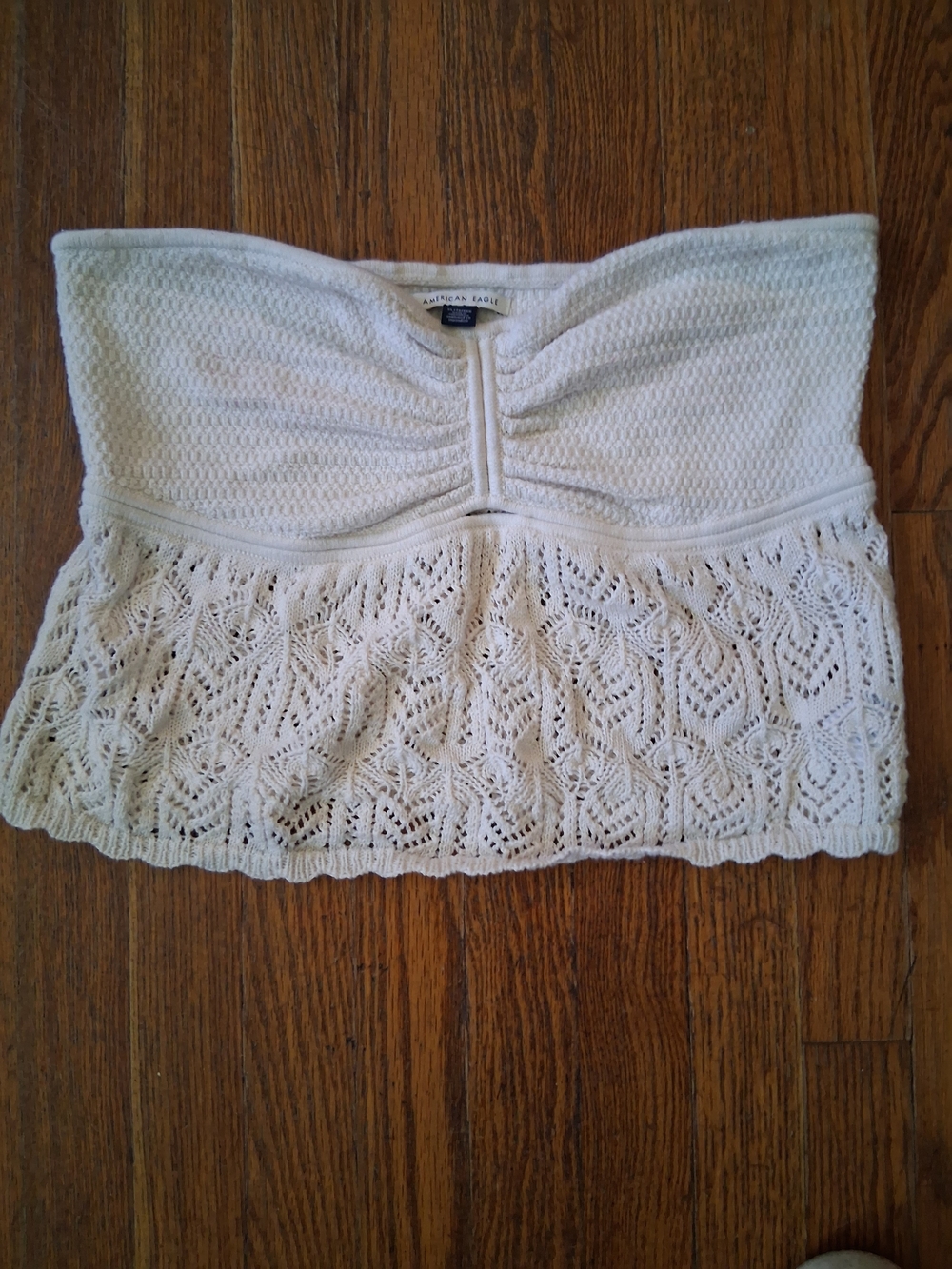 American Eagle Outfitters Cream Crochet Strapless Crop Tube Top Cotton Blend XL